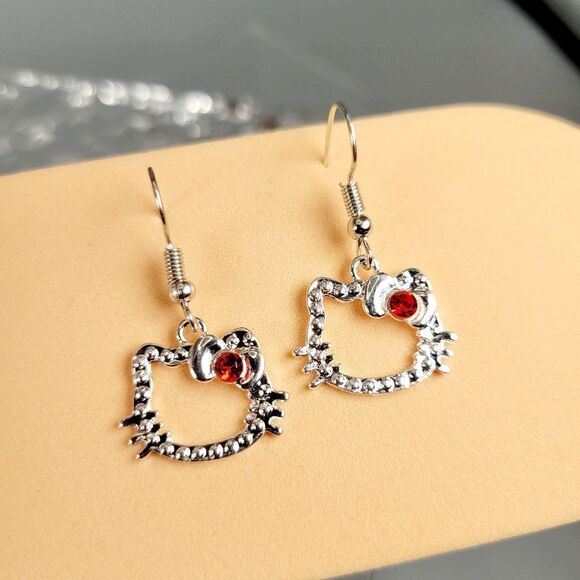 Brand New S925 Silver Hello Kitty With Red Ribbon Earrings - Picture 3 of 5